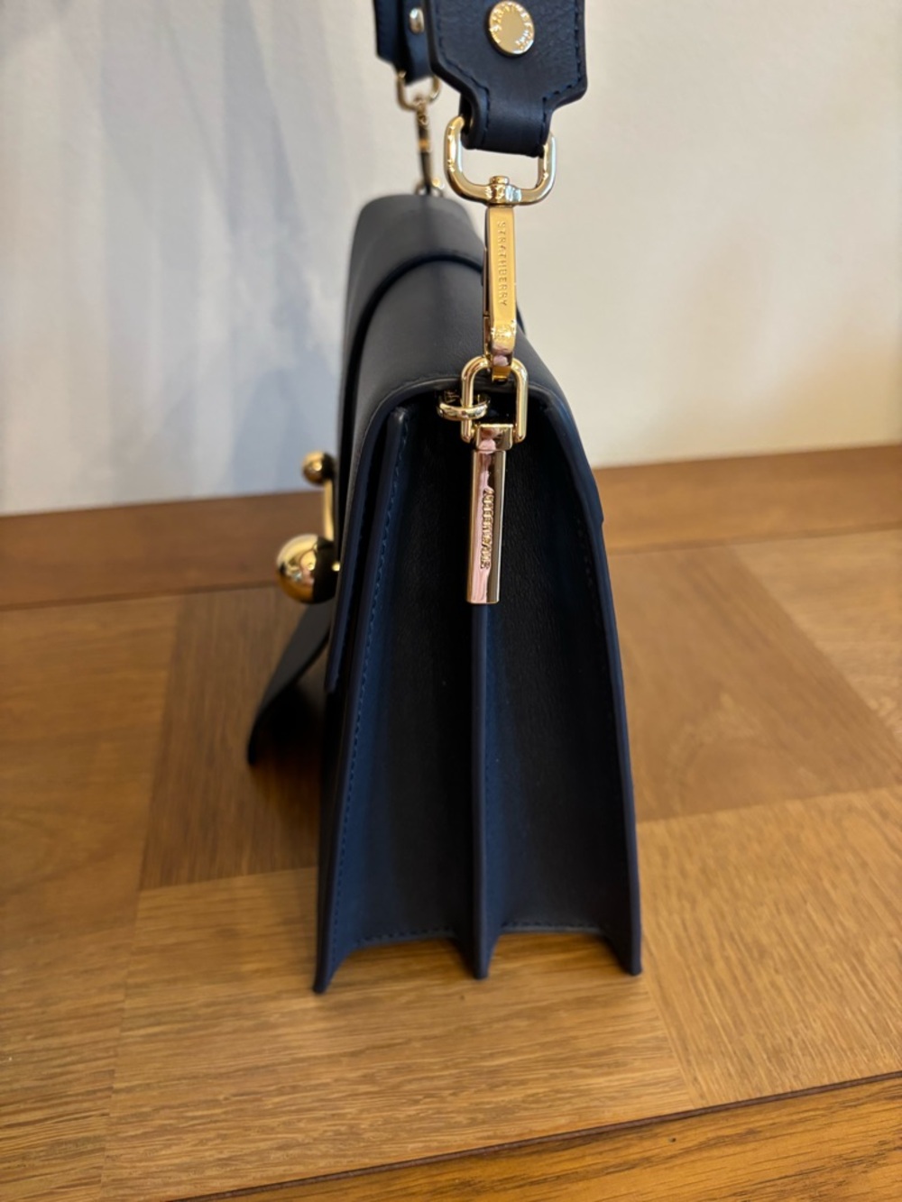 Strathberry Crescent Leather Shoulder Bag Navy Gold Hardware Crossbody - Picture 3 of 15